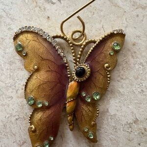 Elegant Cloisonne Enamel Gold and Brown Butterfly Ornament